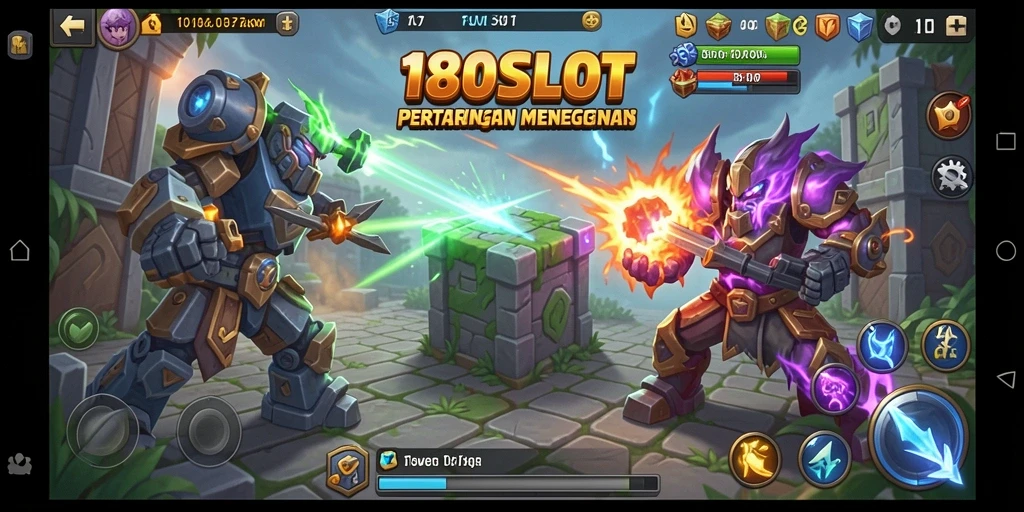 Screenshot gameplay 180SLOT menampilkan pertarungan menegangkan dalam Tower Defense.