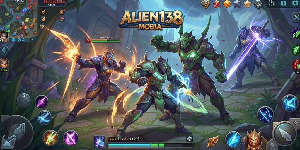 Tangkapan layar gameplay epik ALIEN138 dalam arena MOBA.