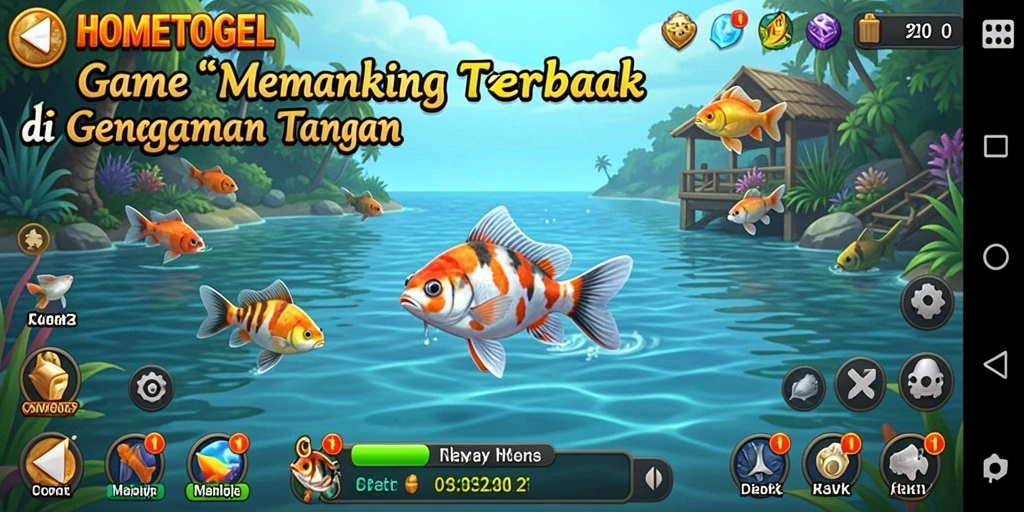 Tangkapan layar gameplay HOMETOGEL yang menunjukkan pengalaman memancing yang mendebarkan.