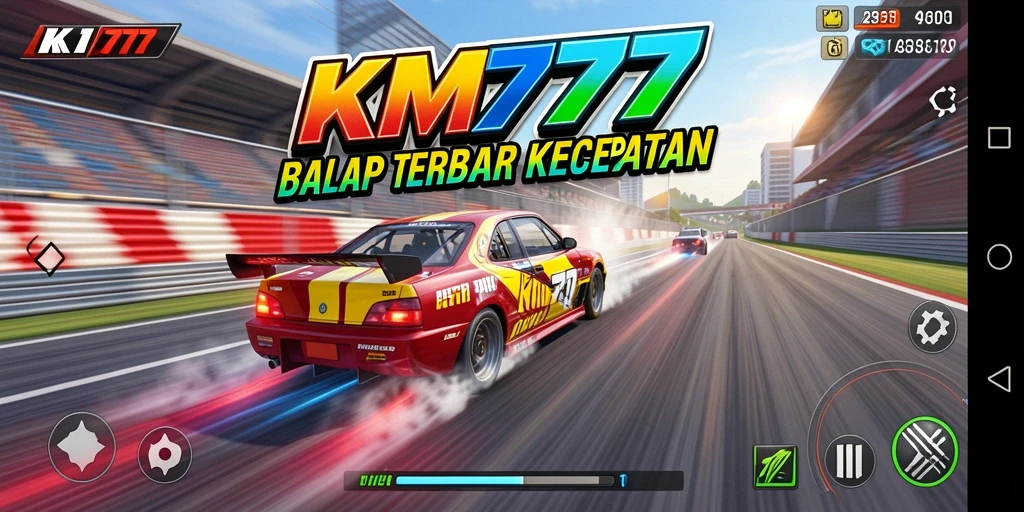 Tampilan gameplay KM777 yang mendebarkan dan penuh aksi balap.