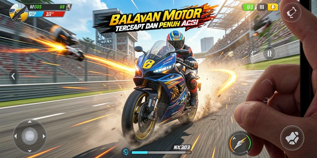Gameplay seru dalam balapan motor yang mendebarkan.