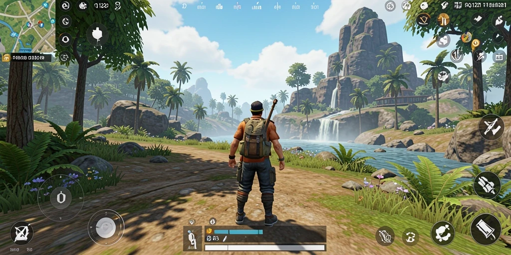 Tangkapan layar gameplay QQ1221 yang menampilkan dunia terbuka yang luas.