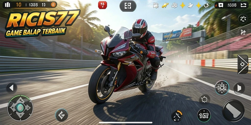 Tampilan gameplay RICIS77 yang mendebarkan dalam balapan motor.