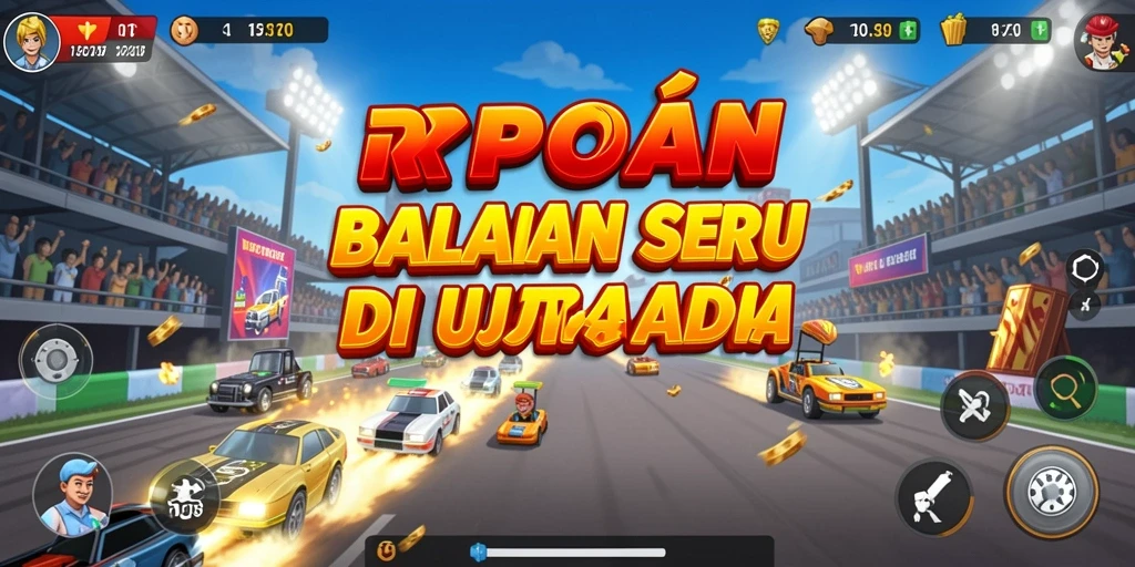 Screenshot gameplay RPOK menampilkan mobil balap di lintasan yang dramatis.