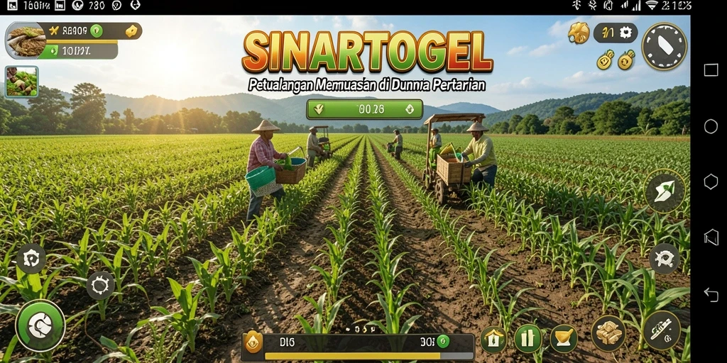 Screenshot gameplay SINARTOGEL dengan ladang hijau yang subur.